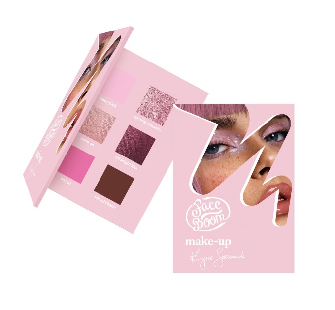 Палетка тіней для повік - рожеві відтінки pink power girl - FACEBOOM MAKE-UP
