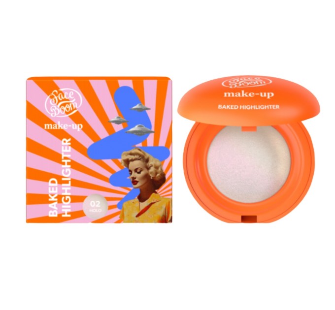 Голографический хайлайтер с розовым шиммером для лица и тела, 02 Holo - FACEBOOM MAKE-UP
